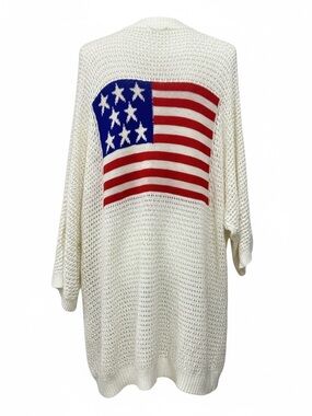 BiBi Off-White Open-Knit Sweater with USA Flag Graphic